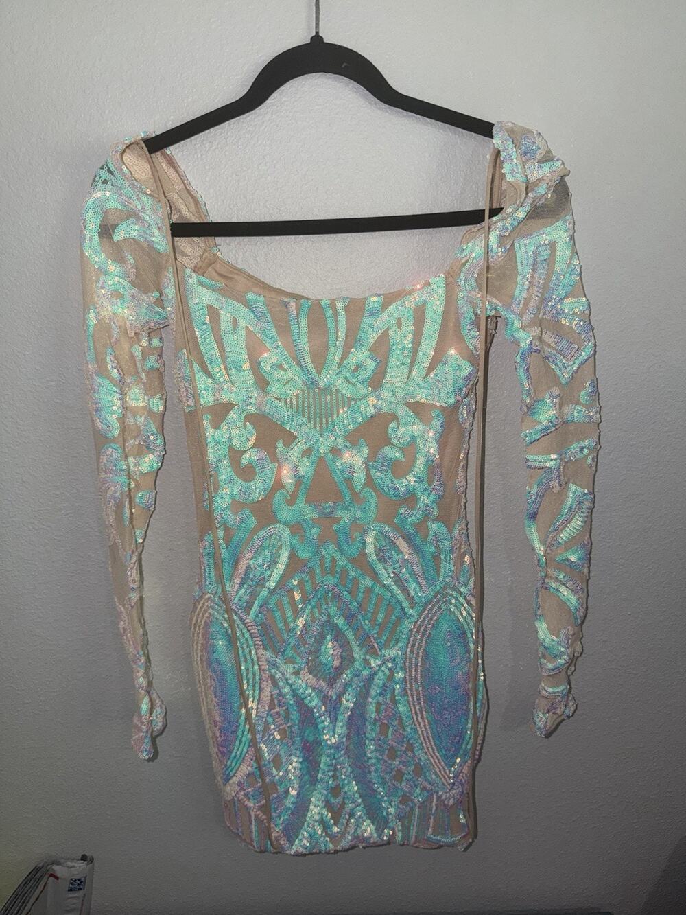 Lucy In The Sky Small Sequin Mesh Nude Sequin Dress Homecoming (AO29)